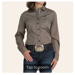 Cinch Women's Brown Striped Button-Up Shirt